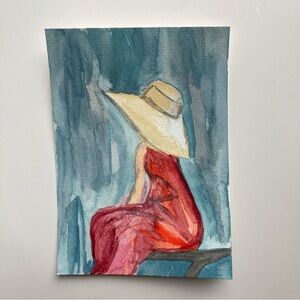 Woman On Bench Watercolor Painting